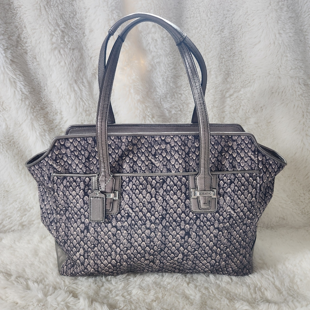 2013 Coach Taylor Snake Print Fabric Alexis Carryall Satchel